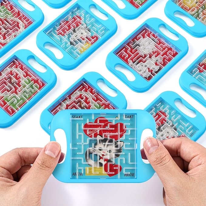 24 Pcs Valentine's Day Maze Puzzle Cube Bulk Maze Game with Card Educational Cube Handheld Brain Teaser Puzzles Valentine Party Favor for Kid Goodies Bag Exchange Gift