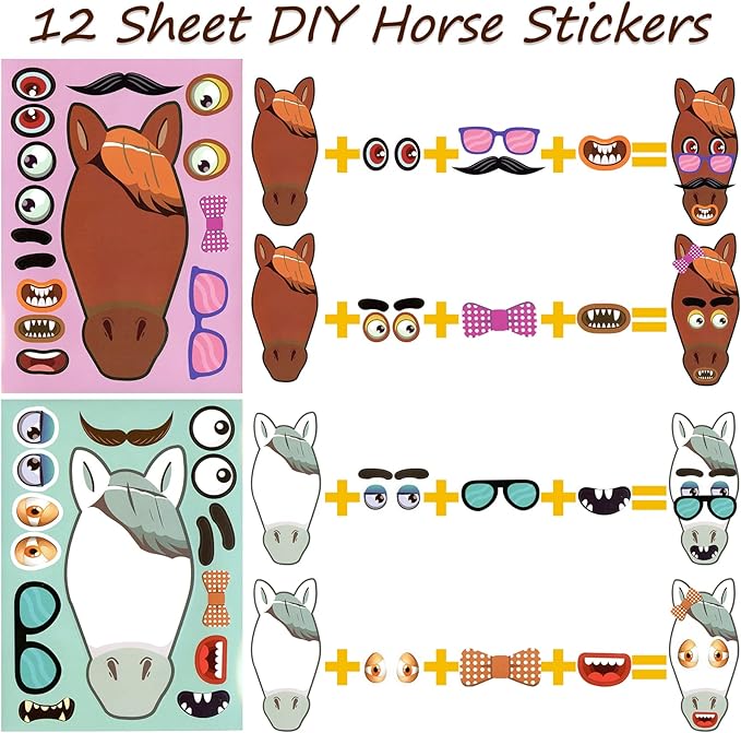 Winrayk 110Pcs Horse Birthday Party Favors Supplies, Non-Woven Gift Bags Mini Figurines Make Your Own Stickers, Gifts Toys Kids Western Cowboy Cowgirl Farm Animals Horse Birthday Party Supplies Decor