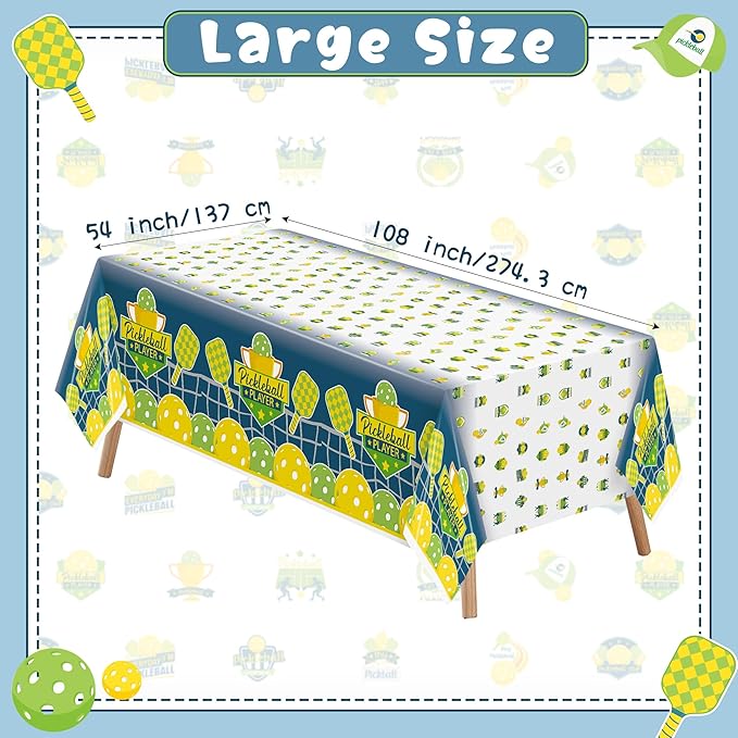6 Packs Green Pickleball Tablecloth Disposable Waterproof Rectangle Plastic Table Cover Pickleball Player Sports Theme Indoor Outdoor Tablecloth Pickleball Party Favor Decor (54x108 Inch)