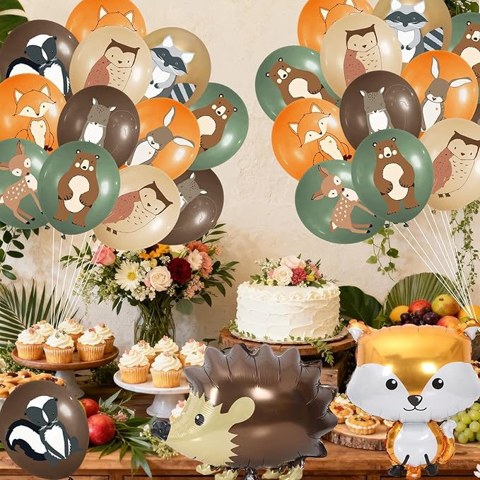 50pcs Woodland Animal Balloons: Woodland Baby Shower Decorations Neutral Forest Animal Baby Shower Party Supplies Squirrel Hedgehog for Woodland Themed Birthday Party Decorations