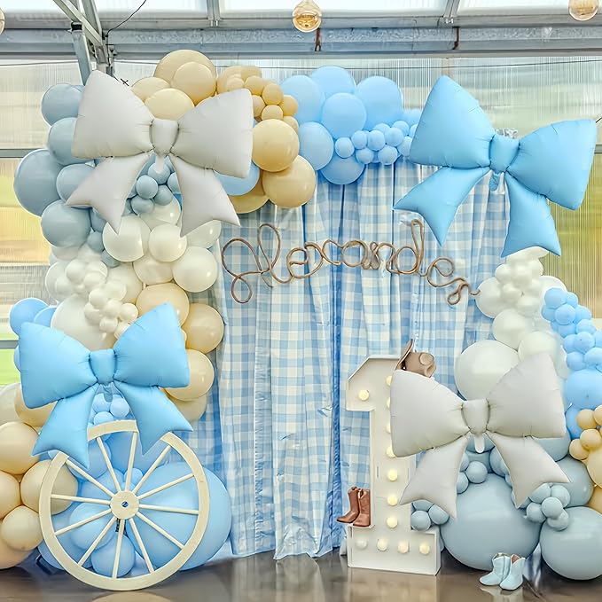 4Pcs Gaint Blue Bow Decor Balloons 38 Inch/coquette Balloons Party for Cin*derell Princess, Fairy Tale Castles, Kitty Cinna*morol,Ballet Themes, Ocean Adventures,Dreamy Gardens Decor/Macaron Blue Bow