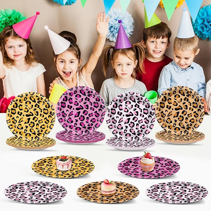 48Pcs Cheetah Print Party Paper Plates for Pink Animal Leopard Print Themed Party Supplies 7" Cheetah Print Disposable Plates for Girls Jungle Birthday Safari Animal Baby Shower Decorations
