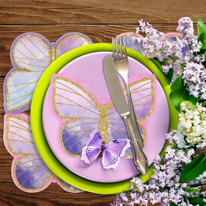 100Pcs Butterfly Napkins, 10.2 x 12.6 Inches, Fairy Napkin, Spring Flower Party Napkins, Fairy Table Decorations Floral Napkin for Weddings Floral Spring Butterfly Birthday Decorations