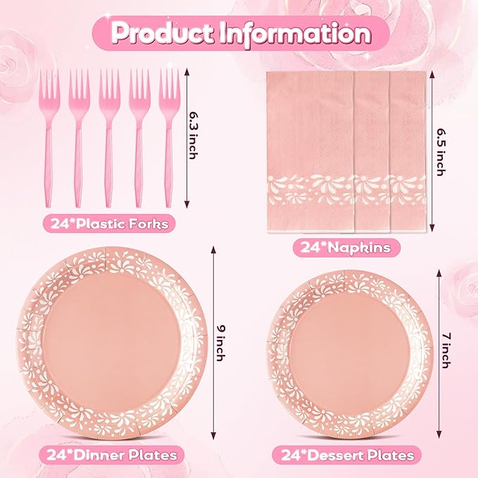 96Pcs Pink Platos De Barro Mexicanos Cielito Lindo Terracotta Clay Party Plates Supplies Tableware Decorations Disposable Paper Plates Napkins Forks for Birthday Baby Shower, Serves 24