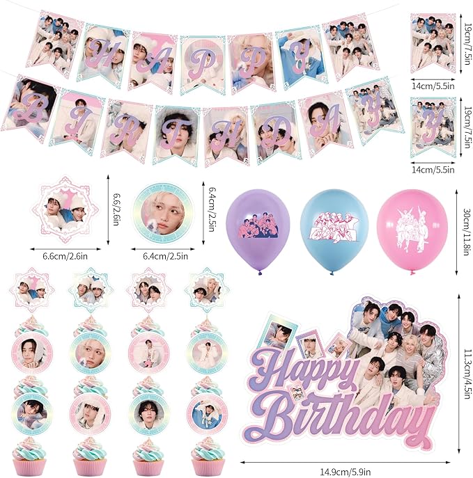 Birthday Party Supplies,MeiYiYou Birthday Decorations Set - Banners,Cake Toppers,21PCS Cupcake Toppers Perfect for Boys and Girls(Pink)