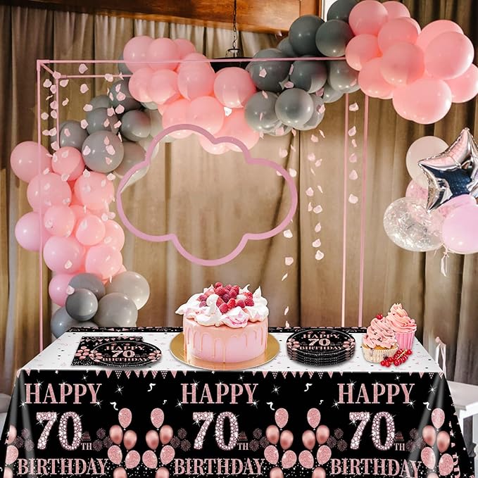 41PCS 70th Birthday Party Decorations, Black Gold Vintage 70th Tableware Set Paper Plate Napkin and Tablecloth, Back to 1955 Aged 70 Table Party Supplies, 70 Year Old Birthday Decor for Women Men