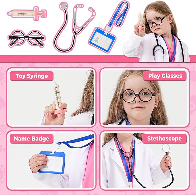 MGparty Doctor Costumes for Kids Halloween Cosplay Dress Up Accessories for Boys Girls Ages 3-10