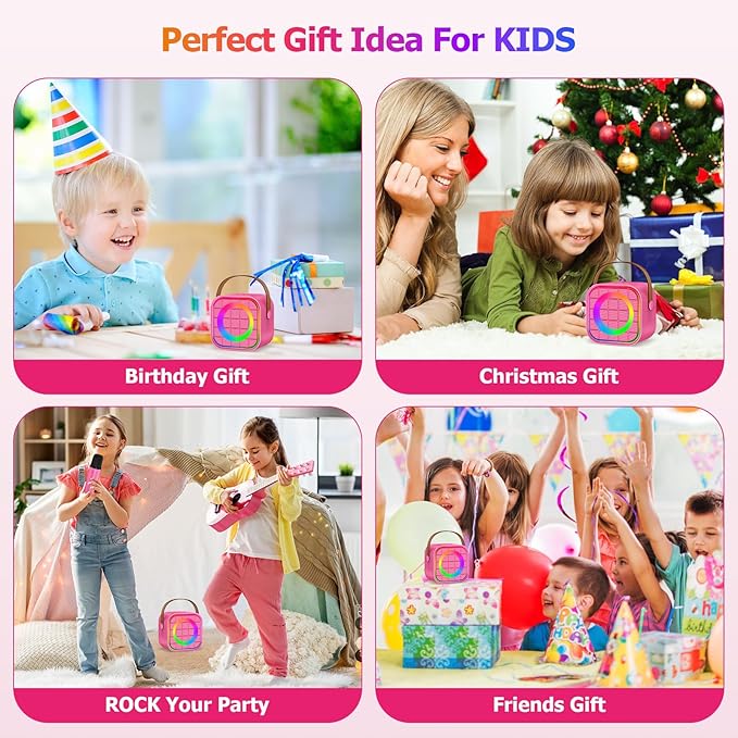 Mini Karaoke Machine with 2 Wireless Microphones for Kids Adults, Portable Bluetooth Singing Speaker Birthday Fun Gift for Girls Boys Ages 4,5,6,7,8,9,10+ Year Old, Toys for Party (Hotpink)