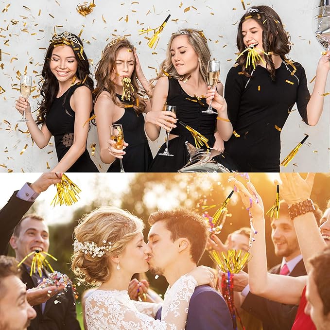 Sumind 48 Pcs Gold Noise Makers Glitter Noise Makers Metallic Fringed Party Blowers for Adults Birthday Graduation Sporting Events 2026 New Years Party Favor Supplies