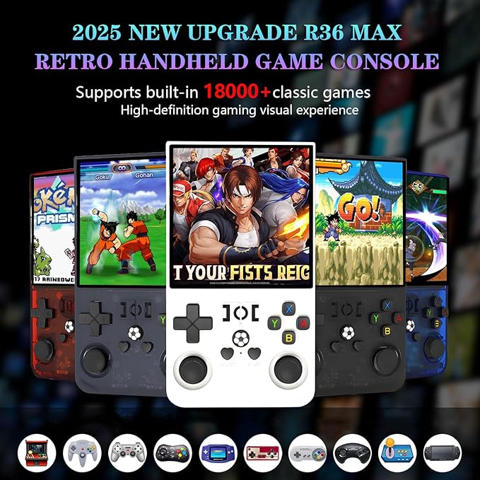 Retro Game Console R36MAX Handheld Game Console with 64GB Preloaded Games, Save/Load Function, 4.0" HD IPS Screen, Portable Emulator Console for Family, Adults & Nostalgic Players (Blue R36MAX 4.0")