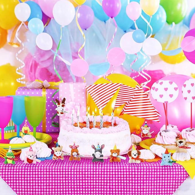 Skylety 50 Pcs Mini Stuffed Animals Bulk Cute Safari Jungle Small Plush Doll Toy Set Tiny Plush Keychain Decoration for Easter Party Favor Gift Carnival Classroom Prize(Birthday Animals,Classic Color)