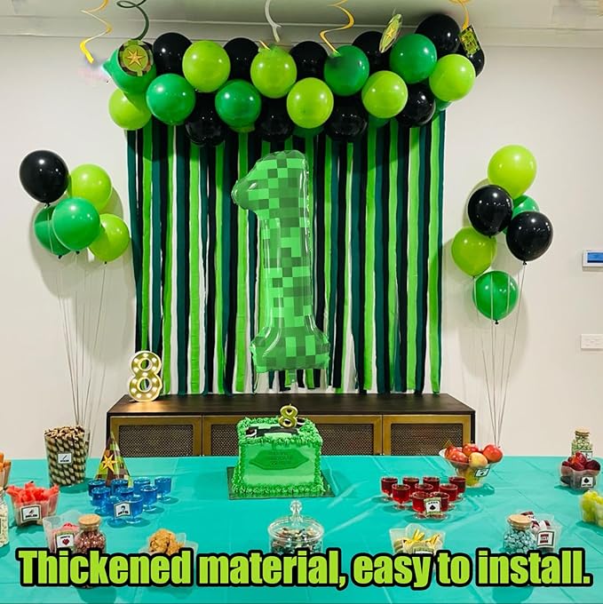 40 Inch Green Pixel Miner Theme Number Balloons Large Birthday Party Number Balloons Mining Gaming for Kids Birthday Party Decoration Supplies (Number 1)