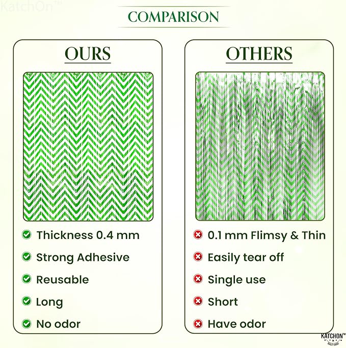KatchOn, Green and White Foil Fringe Curtains - 6.5x3.25 Feet, Pack of 2 | Green Foil Fringe Curtain for St Patricks Day Decorations, St Patricks Day Backdrop, Saint Patricks Day Decorations
