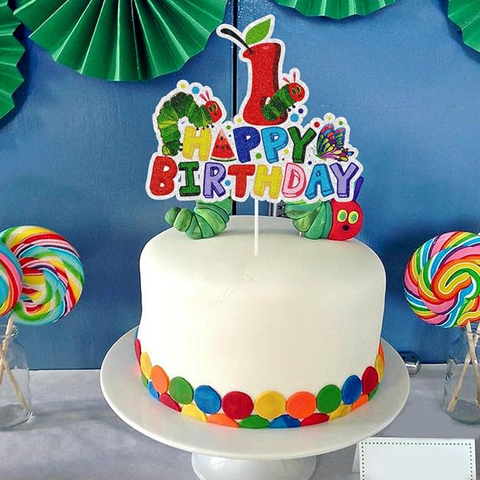 Hungry Caterpillar Happy 1st Birthday Cake Topper,Reading Story Theme 1st Birthday Cake Decor,Fairy tales Theme First Birthday Party Decorations for Boys Girls
