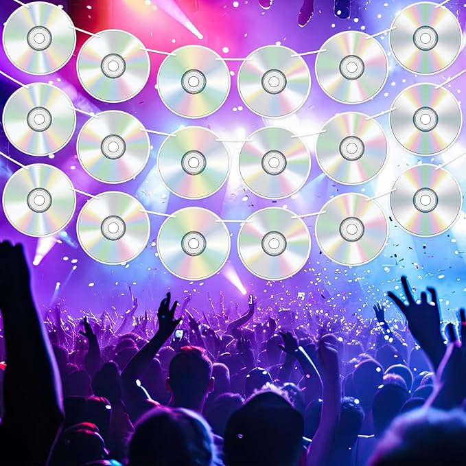 CHUNNIN 4pcs 90's Party Decorations CD Paper Banners Retro 90s Theme Disco Mix CD Hanging Garlands 1990s Music Party Wall Decor Sign Cutouts for 1990s 2000s Birthday Baby Shower Party Supplies Favors