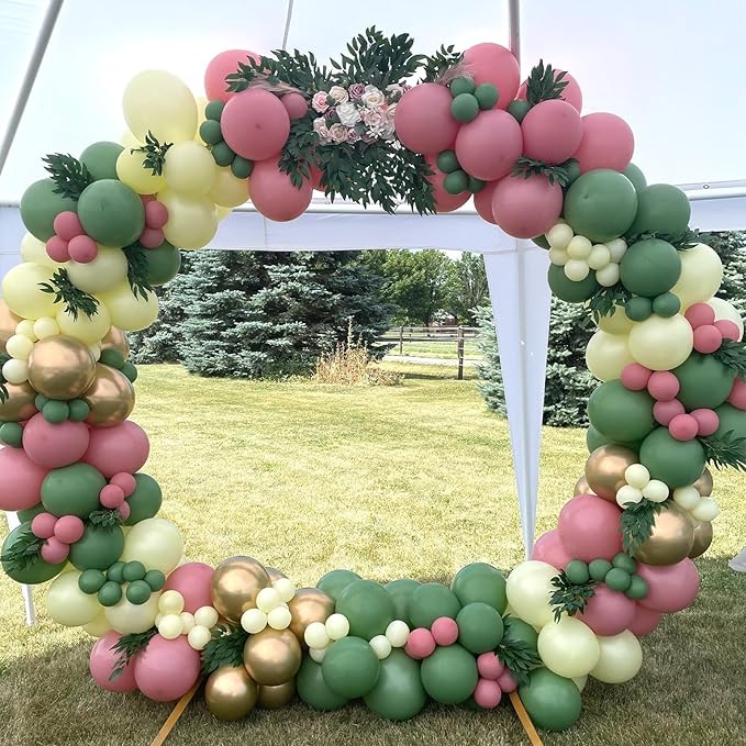 Pink and Green Balloon Arch Kit,122Pcs Sage Green Dusty Rose Red Macaron Pink Yellow Matte Balloons for Flower Birthday Bridal Wedding Engagement Baby Shower Anniversary Party Decorations