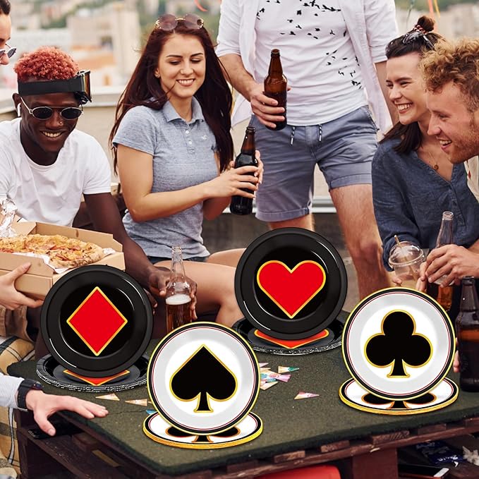 48Pcs Casino Party Paper Plates for Las Vegas Themed Party Supplies 7" Casino Night Party Disposable Plates Poker Dessert Plates for Game Night Birthday Poker Event Game Theme Favors Party Decorations