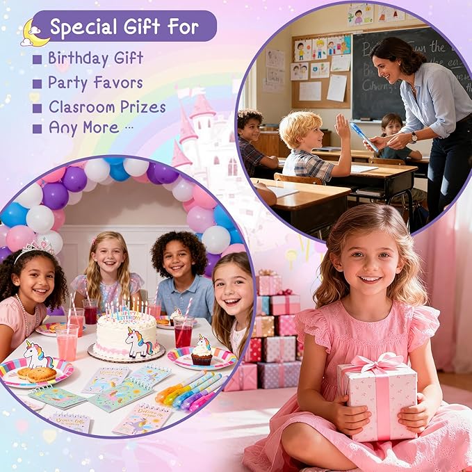 Invisible Ink Pen and Notebook Pack, 24 Pcs Unicorn Party Favors, Spy Pens with UV Light Magic Marker for Secret Message, Birthday Party Favors for Kids Boys Girls Classroom Prize Stationery Set
