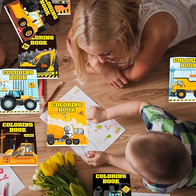 Lyosehy 24PCS Coloring Books Construction Trucks Theme Party Favors Construction Trucks Coloring Books Bulk Building Theme Including Dump Trucks Diggers Cranes Tractors
