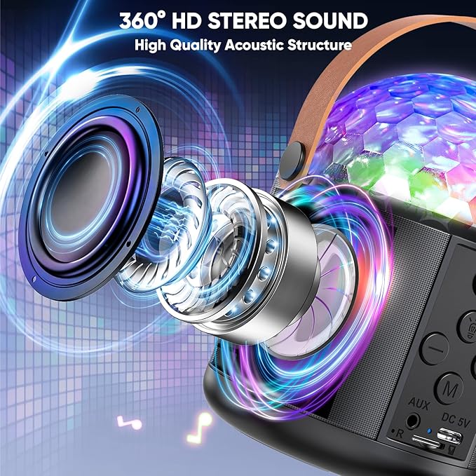 Karaoke Machine with Disco LED Lights for Adults Kids, Portable Bluetooth Speaker with 2 Wireless Microphone Toys Easter Birthday Gifts for Boys Girls Family Home Party