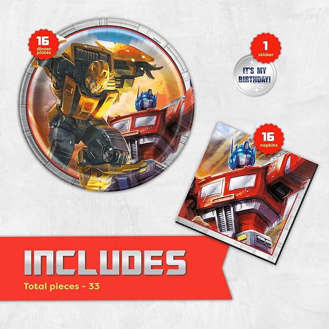 Transformers Plates and Napkins for 16 | Officially Licensed Transformers Birthday Decorations for Party