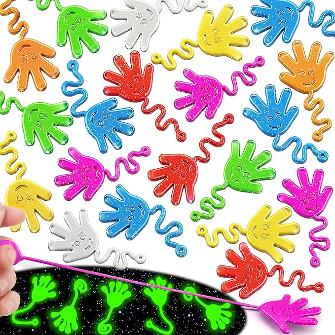 20Pack Glow in Dark Glitter Sticky Hands Party Favors for Kids Easter Egg Fillers Basket Pinata Goodie Bag Stuffers Classroom Prizes Birthday Stretchy Treat Trinkets Treasure Box Bulk Toys
