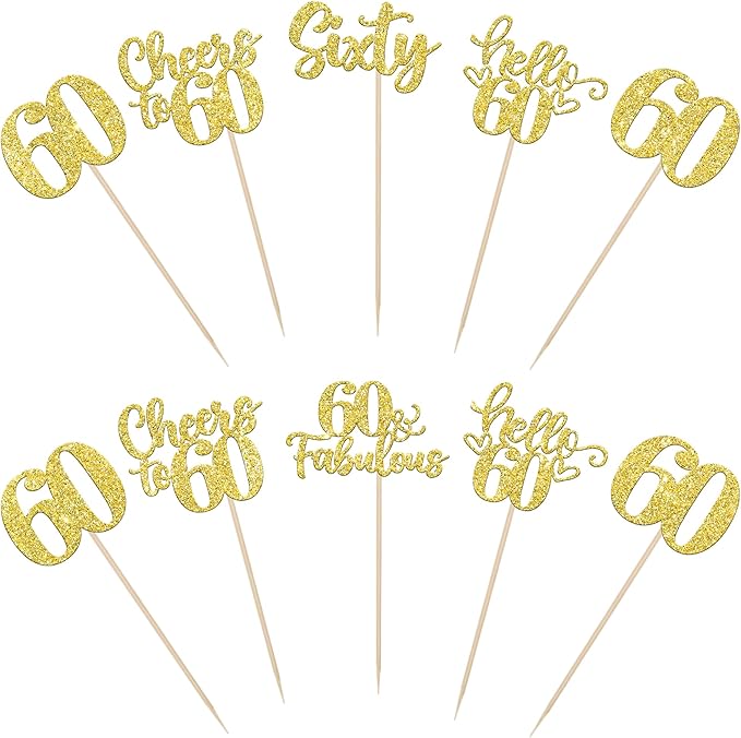 15PCS Happy 60th Birthday Centerpiece Sticks Hello 60 Fabulous Table Flower Centerpieces Sticks Sixty Cheers to 60 Years Floral Decoration for Happy 60th Birthday Party Centerpieces Sticks Gold