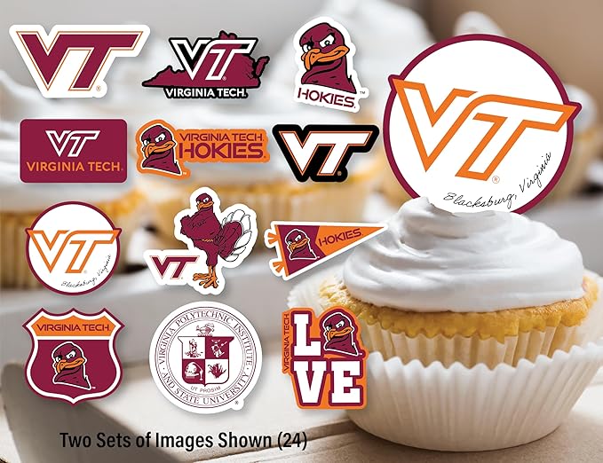 Virginia Tech Cupcake Topper Party Supplies for Football, Birthday, Graduation Party Decorations (24 Pieces) (Virginia Tech Hokies)