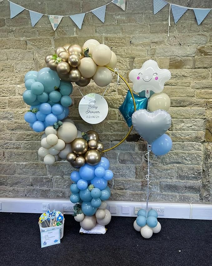 Paready Dusty Blue Balloons, 50 Pcs Gold White Balloons, 12 Inch Sand White Retro Ice Mist Macaron Metallic Champagne Gold Balloons for Bridal Shower Baby Party Decorations