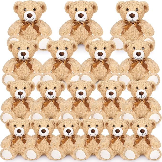 Zhanmai 18 Pcs 14 Inch Bears Stuffed Animal Bulk Gifts Plush Bear Toys for Birthday Baby Shower Graduation Party Favor(Light Brown)