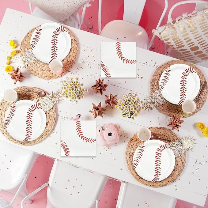 50pcs Baseball Plates and Napkins Party Supplies, Baseball Themed Birthday Party Decorations 7Inch Baseballs Dessert Plates Disposable Paper Dinnerware Tableware Set Baseballs Party Favors