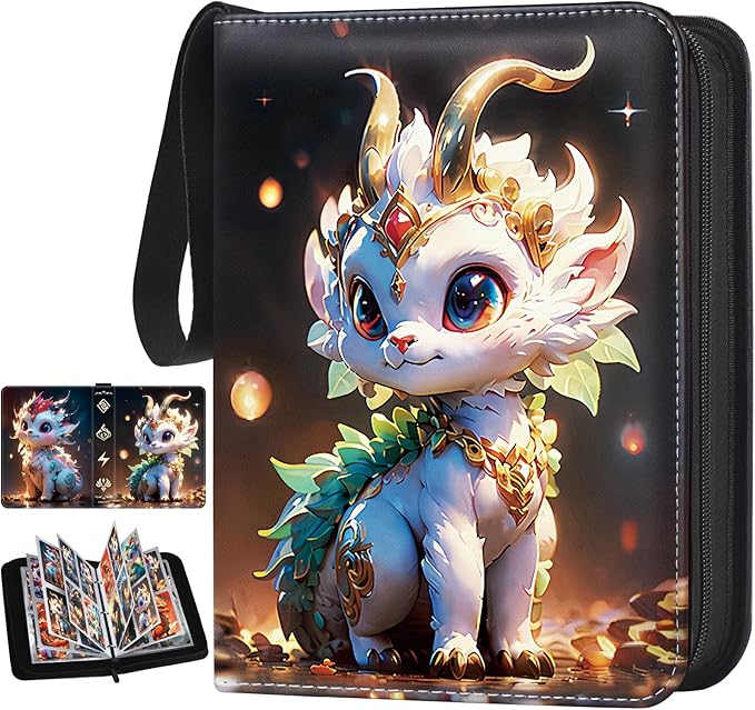 Card Binder for Pokemon Cards 4-pocket 400 Pockets.Trading Card Holder Album Book Case for TCG Cards.with 50 Removable Sleeves.for Collectors Boys Girls Toys Gift(black)