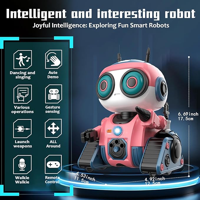 Robot Toys for Boys Girls, Rechargeable RC Robot with Intelligent Programming Function, Gesture Sensing,Auto-Demonstration, Gift for Kids Age 3+(Pink)