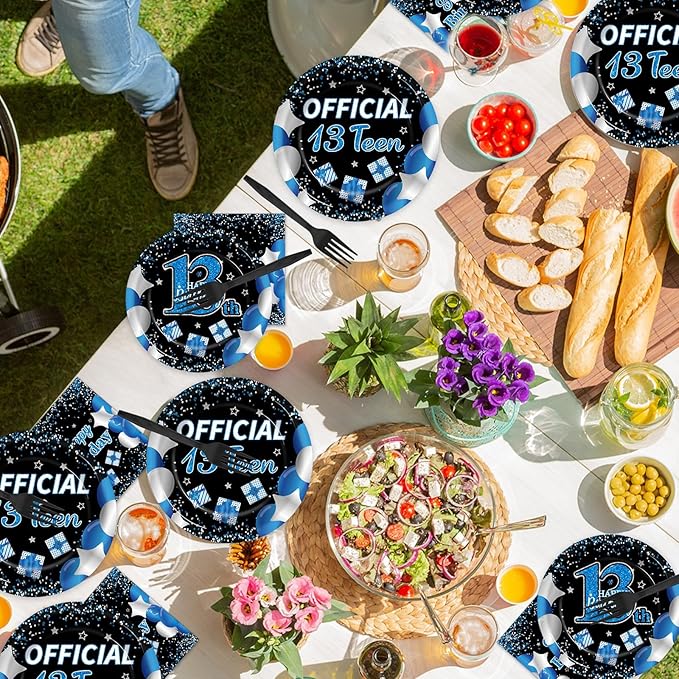 50 Guests Official Teen Birthday Plates and Napkins Party Supplies 13th Birthday Party Decorations Disposable Tableware Set Official Teen 13th Dinnerware Favor for Kids Girls Teenager, 200PCS