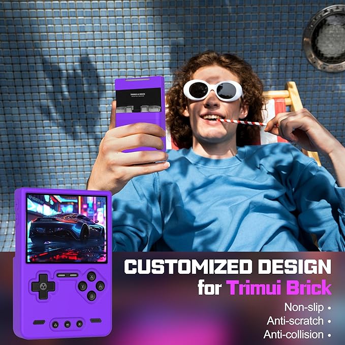 Silicone Case for Trimui Brick, Anti-Slip, Shock Proof, Soft Protective Case for Trimui Brick Handheld Game Console with Lanyard - Purple
