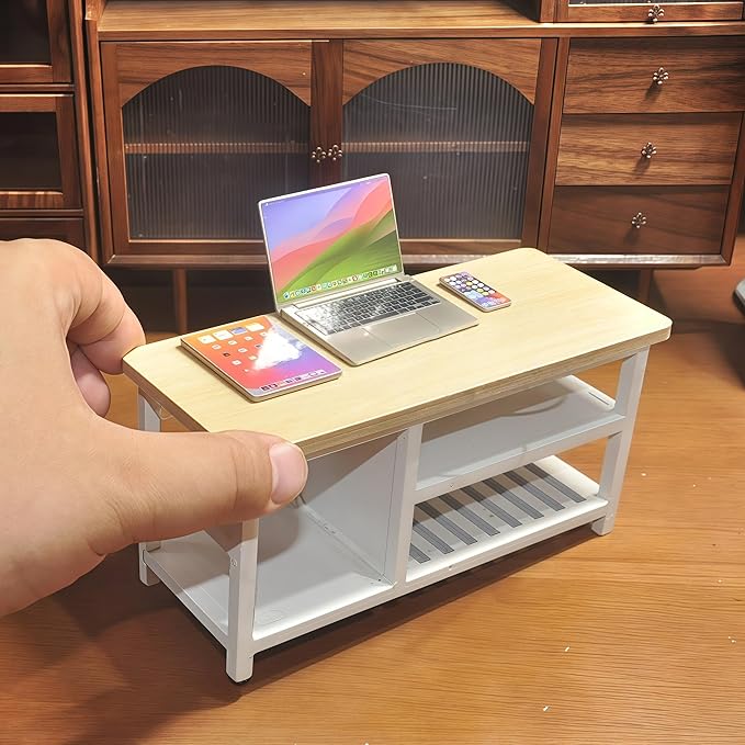 Dollhouse Decoration Miniature Accessories Dollhouse Worlds Smallest Computer Laptop Tablet Phone Simulation Accessories for Doll 1:6 1:12 Miniatures Play Set (Titanium Colour)
