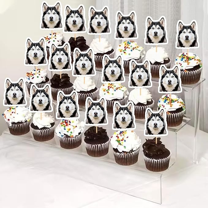 Ercadio 24 Pcs Pet Dog Puppy Cupcake Toppers Dog Themed Birthday Party Supplies Cute Huskies Puppy Birthday Party Baby Shower Party Cake Decorations