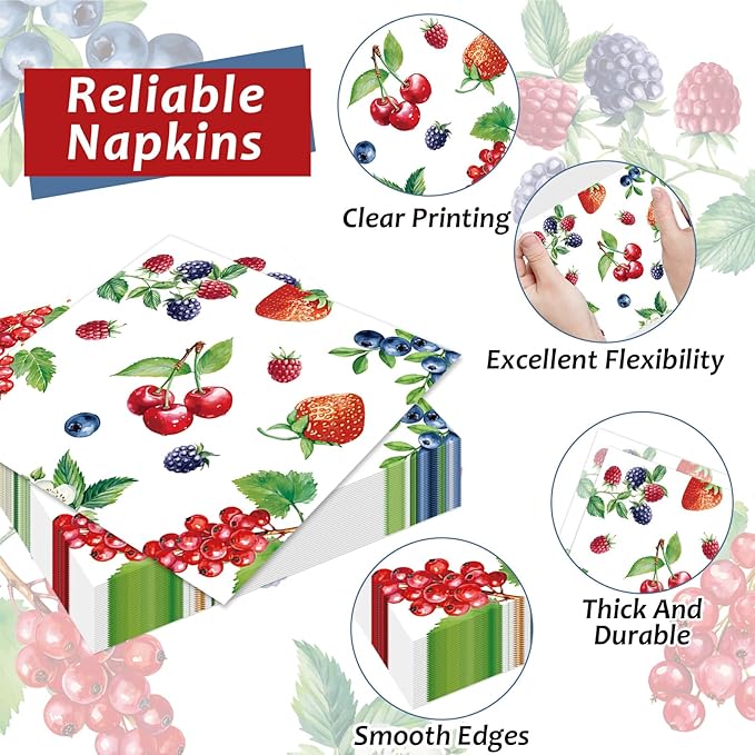 gisgfim 96 Pcs Berry Party Supplies Berry Paper Plates Napkins Strawberry Blueberry Birthday Party Disposable Tableware Set Berry Sweet Party for Girls Kids Baby Shower Decorations Favors Serves 24