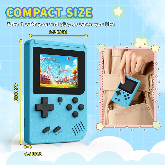 Retro Handheld Games Console Built-in 400 Video Games, Portable Handheld Emulator with 3.0 Inch Screen, Mini Travel Retro Gaming Consle (Blue)