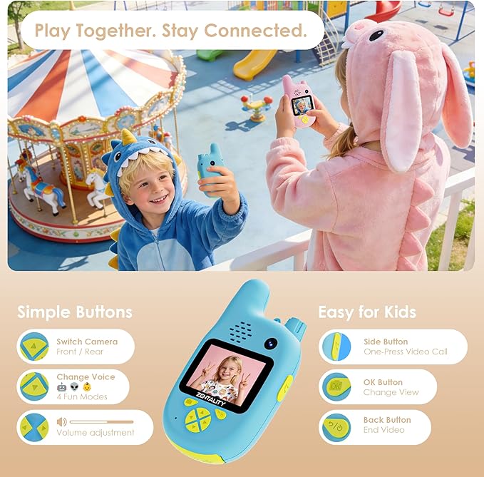 Video Walkie Talkies for Kids, Toys for 3–12 Year, Dual Camera, Rechargeable 2-Way Radio Toy, Send Photos & E-mojis, 1000ft Long Range for Indoor Outdoor, Camping, Hiking, Kids Games