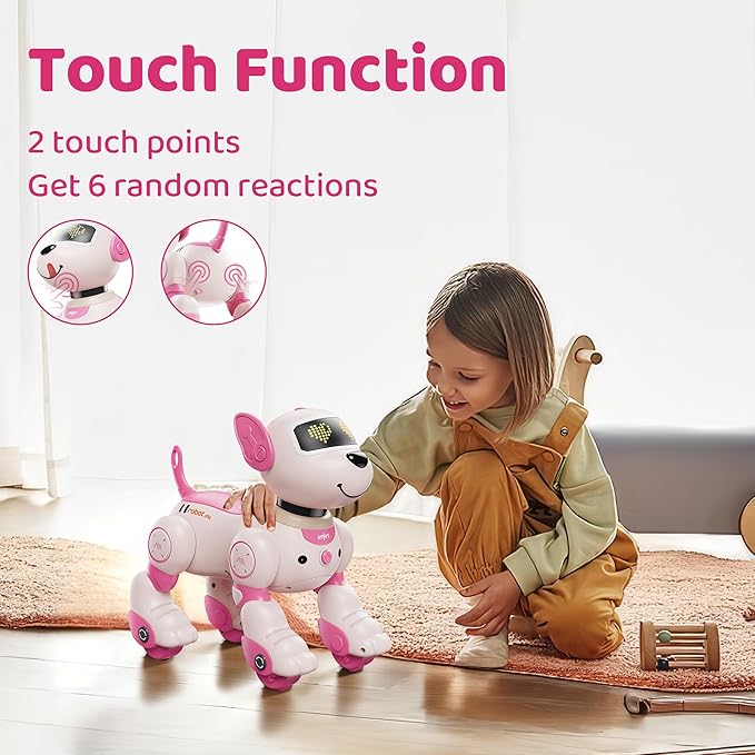 Programmable RC Robot Dog Toy with Voice for Kids, 2.4GHz Remote Robot Pet with Touch Sensors, Remote Control Robot Dog Toy Over 20+ Responses, Robot Birthday Gift Toys for Girls