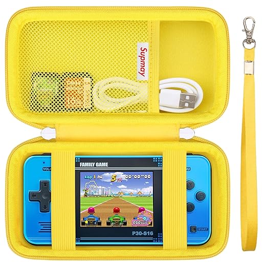 Supmay Carrying Case Compatible with WELLST·G/ for GuaiyeyeAP Handheld Game for Kids -Preloaded 220 Retro Video Games, Portable Gaming Player Storage Holder Travel Bag with Mesh Pocket, Yellow