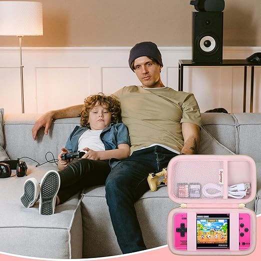 Supmay Carrying Case Compatible with WELLST·G Handheld Game for Kids -Preloaded 220 Retro Video Games, Portable Gaming Player Storage Holder Travel Bag with Mesh Pocket for USB Cable, Pink