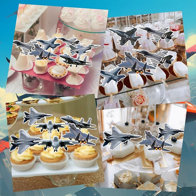 Airplane Birthday Party Decorations - 40PCS Airplane Cupcake Toppers Bday Decoration Cupcake Picks Decor Baby Shower Supplies