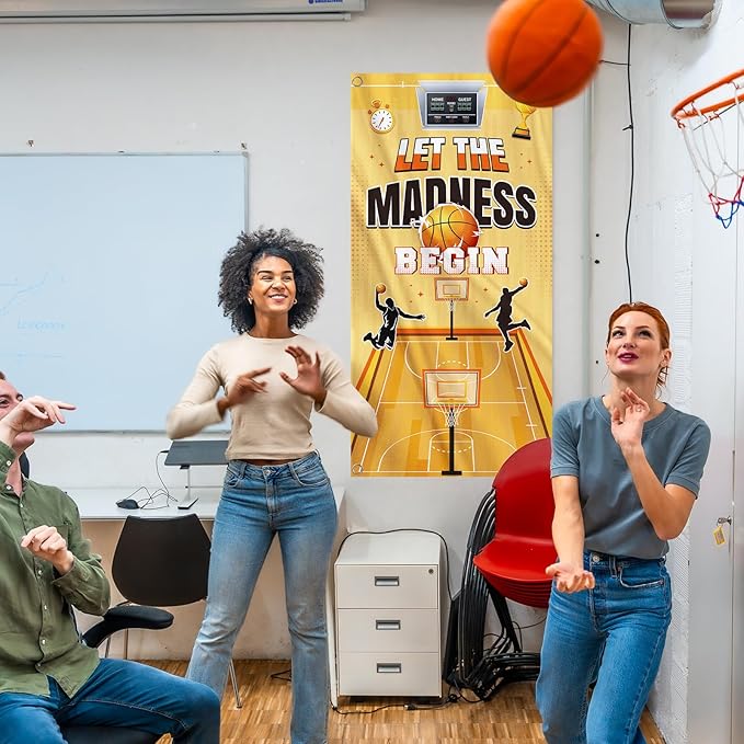 Basketball Theme Decorations, College Basketball Banner Door Cover Party Decorations, Basketball Theme Let the Madness Begin Welcome Banner Party Decor for Outdoor Indoor Classroom