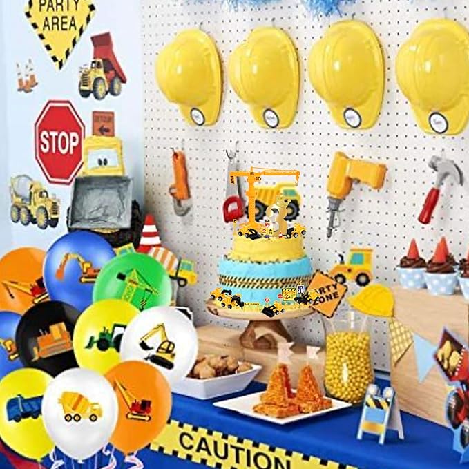 17 Pack Construction Vehicles Cake Toppers Set - Toy Road Sign, Tower, Digger, Cupcake Picks - Number 3 for Construction Theme Baby Shower, Kids 3rd Birthday Party Decorations Supplies