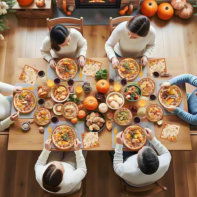 150 Pack Happy Thanksgiving Plates and Napkins Sets - Disposable Fall Paper Plates Napkins Dinnerware, Give Thanks Heavy Duty Dessert Dinner Plate for Thanksgiving Party Supplies Table Decor, Serve 50
