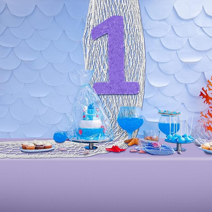 Unittype 6 Pcs Fish Net Decorative and Tablecloth Set, Cotton Fishnet and Plastic Table Cover Decorations Set for Nautical Themed Party Baby Shower Pirate Decorations Mermaid Party(Fresh Color)