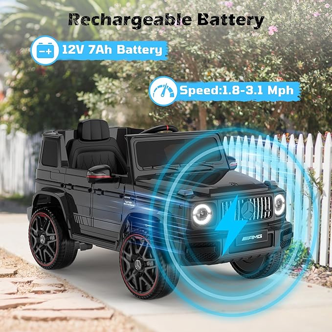 ANPABO Licensed Mercedes-Benz G63 Car for Kids, 12V Ride on Car w/Parent Remote Control, LED Headlights, Music Player/Bluetooth & Horn, Soft Start, Low Battery Prompt, Kids Electric Car, Black
