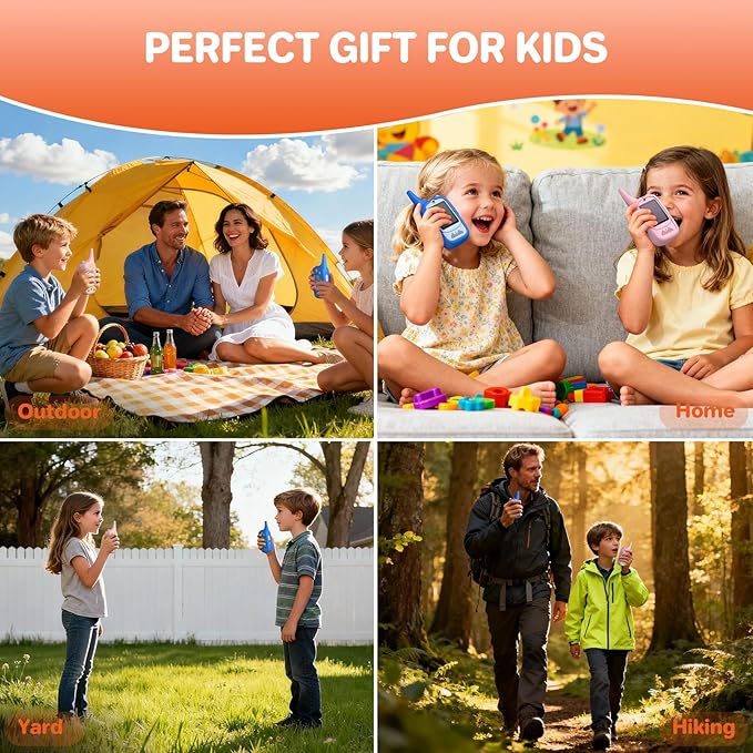 FUNYKICH 2PCS Video Walkie Talkies for Kids with Dinosaur-Themed Protective Case, Rechargeable Handheld Kids Video Intercom, Indoor Outdoor Toys for Games, Camping, Hiking for Boys Girls Ages 3-12